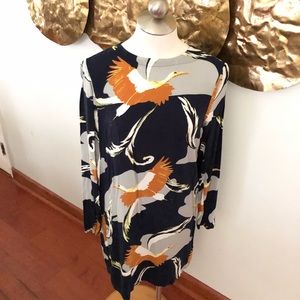 Navy blue dress with bird details